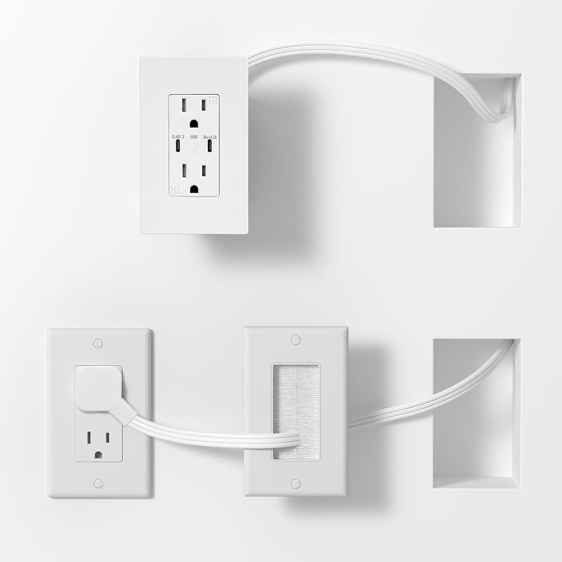 Celendor in Wall Cable Management Kit, 2 AC & 2 USB-C Ports Recessed Outlet Box for Wall Mount TV,Recessed Power Box with 9.8ft Extender for Unreachable Outlets,Hide TV Cords & Cables - Image 1